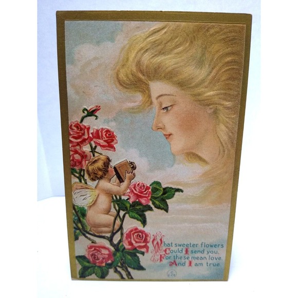 Fantasy Postcard Giant Blonde Goddess In Clouds Cherub Angel With Camera CC No57 - Picture 2 of 3